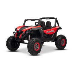 Elektromos kisautó NEW RSX 24V, rózsaszín, 4x4 meghajtás, lítium akkumulátor, EVA kerekek, rugózott tengelyek, kétszemélyes műbőr ülés, távirányító, MP3 lejátszó USB/AUX bemenettel.