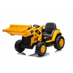 Licencelt Caterpillar elektromos kotró domboldali kanállal, együléses, sárga, USB bemenettel MP3 lejátszóhoz, hátsó hajtással, 2 x 30W motorral és lítium akkumulátorral.