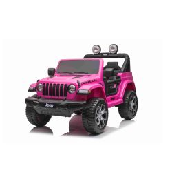 Elektromos kis autó JEEP Wrangler, Két ülés, Rózsaszín, Bőr ülés, Rádió Bluetooth lejátszóval, SD / USB bemenet, 4x4 meghajtó, Lítium akkumulátor, EVA kerekek, lengéscsillapított kerekek, 2,4 GHz távirányító