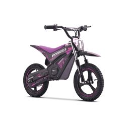 Elektromos gyermek minicross motorkerékpár ROOKIE X 24V (12"), lila, lítium akkumulátor, 250 W kefe nélküli motor, tárcsafék
