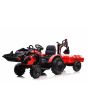 TOP-WORKER 12V elektromos traktor kanállal és pótkocsival, Egyszemélyes, piros, puha PU ülés, 2,4 GHz távirányítóval, MP3 lejátszó USB bemenettel, Hátsó meghajtás, 2 x 45 W-os motor, EVA kerekek, 12V / 10Ah akkumulátor