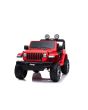 Elektromos kis autó JEEP Wrangler, Két ülés, piros, Bőr ülés, Rádió Bluetooth lejátszóval, SD / USB bemenet, 4x4 meghajtó, Lítium akkumulátor, EVA kerekek, lengéscsillapított kerekek, 2,4 GHz távirányító