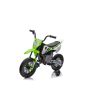 Elektromos Motorkerékpár MOTOCROSS, zöld, 12V-os akkumulátor, EVA puha kerekek, Bőrülés, 2 x 25 W-os Motor, Lengéscsillapított felfüggesztés, Fém váz, Bluetooth-os MP3 lejátszó, segédkerekek