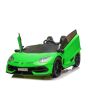 Lamborghini Aventador 24V elektromos játékautó, kétüléses, zöld lakkozott, 2,4 GHz DO, puha PU ülések, LCD kijelző, felfüggesztés, felfelé nyitható ajtók, puha EVA kerekek, 2 X 45W-os MOTOR, EREDETI licenc