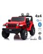 Elektromos kis autó JEEP Wrangler, Két ülés, piros, Bőr ülés, Rádió Bluetooth lejátszóval, SD / USB bemenet, 4x4 meghajtó, Lítium akkumulátor, EVA kerekek, lengéscsillapított kerekek, 2,4 GHz távirányító