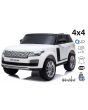 Elektromos kisautó gyerekeknek Range Rover, kettős ülés, fehér, bőr ülések, LCD kijelző USB bemenettel, 4x4 meghajtó, 2x 12V7AH, EVA kerekek, rugózott kerekek, kulcsos hármas indítás, 2,4 GHz-es Bluetooth távirányító