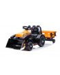 Elektromos FARMER  traktor merőkanállal és utánfutóval, narancssárga, hátsókerék-meghajtás, 6 V-os akkumulátor, műanyag kerekek, széles ülés, 20 W-os motor, Egyszemélyes, Kormánykerék-vezérlés, LED-es lámpák