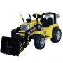 Elektromos traktor MASTER merőkanállal, sárga, Hátsókerék-meghajtás, 12 V-os akkumulátor, Műanyag kerekek, 2 X 35 W-os motor, széles ülés, 2,4 GHz-es távirányító, egyszemélyes, MP3 lejátszó Aux bemenettel