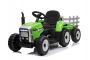 Elektromos traktor WORKERS utánfutóval, zöld, Hátsó kerék meghajtás, 12 V-os akkumulátor, műanyag kerekek, széles műanyag ülés, 2,4 GHz-es távirányító, egyszemélyes, MP3 lejátszó USB bemenettel, Bluetooth, LED-es világítás