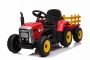 Elektromos traktor WORKERS utánfutóval, piros, Hátsó kerék meghajtás, 12 V-os akkumulátor, műanyag kerekek, széles műanyag ülés, 2,4 GHz-es távirányító, egyszemélyes, MP3 lejátszó USB bemenettel, Bluetooth, LED-es világítás