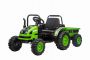 Elektromos POWER traktor utánfutóval, zöld, Hátsó kerék meghajtás, 12V akkumulátor, Műanyag kerekek, széles ülés, 2,4 GHz-es távirányító, Egyszemélyes, MP3 lejátszó, LED világítás