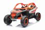 Can-am Maverick Elektromos autó, narancssárga, kétüléses, hátsó rugózással, 2,4 Ghz-es távirányító, hordozható akkumulátor, 4 x 35 W-os motorok, EVA kerekek, műbőrülések, MP3 lejátszó USB/SD bemenettel, eredeti licenc