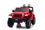 Elektromos kis autó JEEP Wrangler, Két ülés, piros, Bőr ülés, Rádió Bluetooth lejátszóval, SD / USB bemenet, 4x4 meghajtó, Lítium akkumulátor, EVA kerekek, lengéscsillapított kerekek, 2,4 GHz távirányító