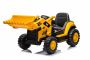 Licencelt Caterpillar elektromos kotró domboldali kanállal, együléses, sárga, USB bemenettel MP3 lejátszóhoz, hátsó hajtással, 2 x 30W motorral és lítium akkumulátorral.