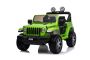Elektromos kis autó JEEP Wrangler, Két ülés, Zöld, Bőr ülés, Rádió Bluetooth lejátszóval, SD / USB bemenet, 4x4 meghajtó, Lítium akkumulátor, EVA kerekek, lengéscsillapított kerekek, 2,4 GHz távirányító