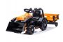 Elektromos FARMER  traktor merőkanállal és utánfutóval, narancssárga, hátsókerék-meghajtás, 6 V-os akkumulátor, műanyag kerekek, széles ülés, 20 W-os motor, Egyszemélyes, Kormánykerék-vezérlés, LED-es lámpák