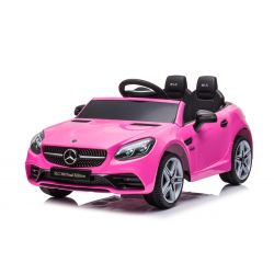 Mercedes-Benz SLC 12V Elektromos játékautó, rózsaszín, Műbőr ülés, 2,4 GHz-es távirányító, USB / AUX bemenet, rugózott hátsó kerekek, LED lámpák, puha EVA kerekek, 2 X 30 W MOTOR, EREDETI licenc