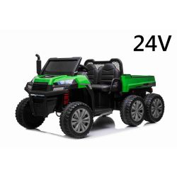 Elektromos Kisautó gyerekeknek Farm RIDER Mezőgazdasági 6X6 24V, 4 Kerék Meghajtás 4X 100W, 24V/7Ah akkumulátorral, EVA kerekekkel, széles kétüléses üléssel, lengéscsillapított kerekek, 2,4 GHz távirányítóval, MP3 lejátszó USB / SD bemenettel, Bluetooth