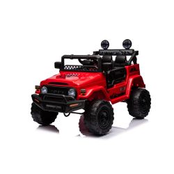 Elektromos gyermek autó TOYOTA FJ CRUISER hátsó kerék meghajtással, piros, 12V-os akkumulátor, magas felfüggesztés ,széles ülés, lengéscsillapított hátsó felfüggesztés, LED lámpák, 2,4 GHz távirányító, MP3 lejátszó USB/AUX bemenettel,  Eredeti liszensz