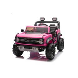 Elektromos kisautó Ford Bronco XL hátsókerék-meghajtással, licencelt (kétüléses), rózsaszín, lítium akkumulátor, magas alváz, két ülés, lengéscsillapított felfüggesztéssel, 2,4 GHz-es távirányító, MP3 lejátszó USB bemenettel, LED világítás