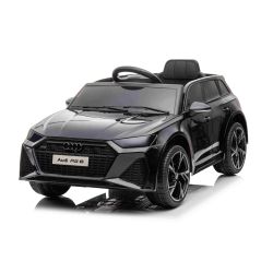 Újszerű Audi RS6 elektromos autó, 12V, bőrülés, 2.4GHz távirányító, USB bemenet, LED lámpák, 12V akku, puha EVA kerekek, 2 X MOTOR, fekete, EREDETI licenc