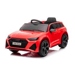 Audi RS6 elektromos autó, 12V, bőrülés, 2.4GHz távirányító, USB bemenet, LED lámpák, 12V akku, puha EVA kerekek, 2 X MOTOR, piros, EREDETI licenc