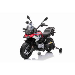 BMW F850 GS elektromos motor, eredeti licenc, 12V akku, EVA soft kerekek, 2 x 35W motor, LED lámpák, Segéd kerekek, piros