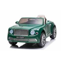 Bentley Mulsanne 12V Elektromos játékautó, zöld, Műbőr ülés, 2,4 GHz-es távirányító, Eva kerekek, USB / Aux bemenet, Felfüggesztett kerekek, 12V / 7Ah akkumulátor, LED lámpák, 2 X 35 W motor, EREDETI licenc
