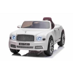 Bentley Mulsanne 12V Elektromos játékautó, fehér, Műbőr ülés, 2,4 GHz-es távirányító, Eva kerekek, USB / Aux bemenet, Felfüggesztett kerekek, 12V / 7Ah akkumulátor, LED lámpák, 2 X 35 W motor, EREDETI licenc