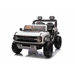 Elektromos kisautó Ford Bronco XL hátsókerék-meghajtással, licencelt (kétüléses), fehér, lítium akkumulátor, magas alváz, két ülés, lengéscsillapított felfüggesztéssel, 2,4 GHz-es távirányító, MP3 lejátszó USB bemenettel, LED világítás