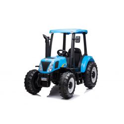 NEW HOLLAND-T7 12V elektromos traktor, egyszemélyes, kék, műbőr ülés, MP3-lejátszó USB bemenettel, hátsó meghajtás, 2x 35 W-os motor, EVA kerekek, 2,4 GHz-es távirányító, Eredeti liszensz