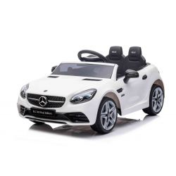 Mercedes-Benz SLC 12V Elektromos játékautó, fehér, Műbőr ülés, 2,4 GHz-es távirányító, USB / AUX bemenet, rugózott hátsó kerekek, LED lámpák, puha EVA kerekek, 2 X 30 W MOTOR, EREDETI licenc