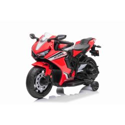 HONDA CBR 1000RR Elektromos motor, Licenc, 12V akkumulátor, Műanyag kerekek, 30W motor, LED lámpák, fix váz, segédkerekek, piros 