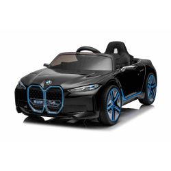 BMW i4 Elektromos játékautó ,fekete, 2,4 GHz-es  távirányító, USB / AUX / Bluetooth csatlakozás, lengéscsillapított hátsó felfüggesztés , 12V akkumulátor, LED világítás, 2 X MOTOR, EREDETI licensz