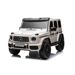 Elektromos gyermekautó Mercedes-Benz G63 AMG 4x4² Kétüléses 12V, fehér, MP3 lejátszó USB/AUX bemenettel, 4x4 meghajtás, Akkumulátor 12V14Ah, EVA kerekek lengéscsillapított felfüggesztéssel, Bőr ülések, Távirányító, Eredeti Licenc