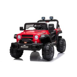 All Ride elektromos autó  hátsókerék-meghajtással, piros, 12 V-os akkumulátor, Magas alváz, széles dupla ülés, Rugózott hátsó kerekek, 2,4 GHz-es távirányító, MP3 lejátszó USB bemenettel, LED lámpák