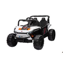 Elektromos játékautó UTV Small 12V, fehér, Hátsó kerék meghajtás, 12V akkumulátor, Műanyag kerekek, széles dupla ülés, 2,4 GHz távirányító, Együléses, MP3 lejátszó USB/SD bemenettel, LED világítás