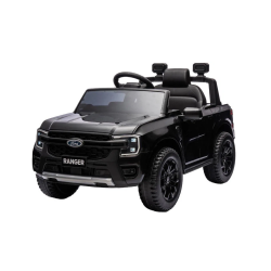 Elektromos játékautó FORD Ranger 12V, fekete, Bőrülés, 2,4 GHz-es távirányító, Bluetooth / USB bemenet, Lengéscsillapított felfüggesztés, 12V akkumulátor, Műanyag kerekek, 2x30 W MOTOR, EREDETI licenc