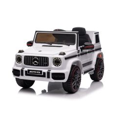 Elektromos kisautó gyerekeknek Mercedes G, Eredeti Liszensz, 2,4 GHz távirányító, Nyitható ajtók, Egyszemélyes ülés, fehér, 12V,  2 X MOTOR