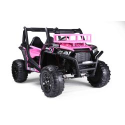 Elektromos kisautó 24V UTV, Rózsaszín, két üléses, 2 x 200 W motor, EVA kerekek, lengéscsillapított kerekek, elektromos fék, kárpitozott ülés, USB, AUX, 2,4 GHz-es távirányítóval