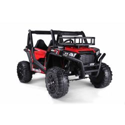 Elektromos autó UTV 24V, piros, két üléses, 2 x 200 W motor, EVA kerekek, lengéscsillapított kerekek, elektromos fék, kárpitozott ülés, USB, AUX, 2,4 GHz-es távirányítóval