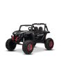 Elektromos kisautó NEW RSX 24V, fekete, 4x4 meghajtás, lítium akkumulátor, EVA kerekek, rugózott tengelyek, kétszemélyes műbőr ülés, távirányító, MP3 lejátszó USB/AUX bemenettel.
