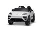 Elektromos Porsche Macan 12V gyerekautó hátsókerék-meghajtással és licenccel (egyszemélyes), fehér, lítium akkumulátorral, széles üléssel, rugózott tengelyekkel, 2,4 GHz-es távirányítóval, MP3-lejátszóval USB/AUX bemenettel, LED világítással