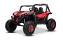 Elektromos kisautó NEW RSX 24V, piros, 4x4 meghajtás, lítium akkumulátor, EVA kerekek, rugózott tengelyek, kétszemélyes műbőr ülés, távirányító, MP3 lejátszó USB/AUX bemenettel.