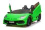Lamborghini Aventador 24V elektromos játékautó, kétüléses, zöld lakkozott, 2,4 GHz DO, puha PU ülések, LCD kijelző, felfüggesztés, felfelé nyitható ajtók, puha EVA kerekek, 2 X 45W-os MOTOR, EREDETI licenc